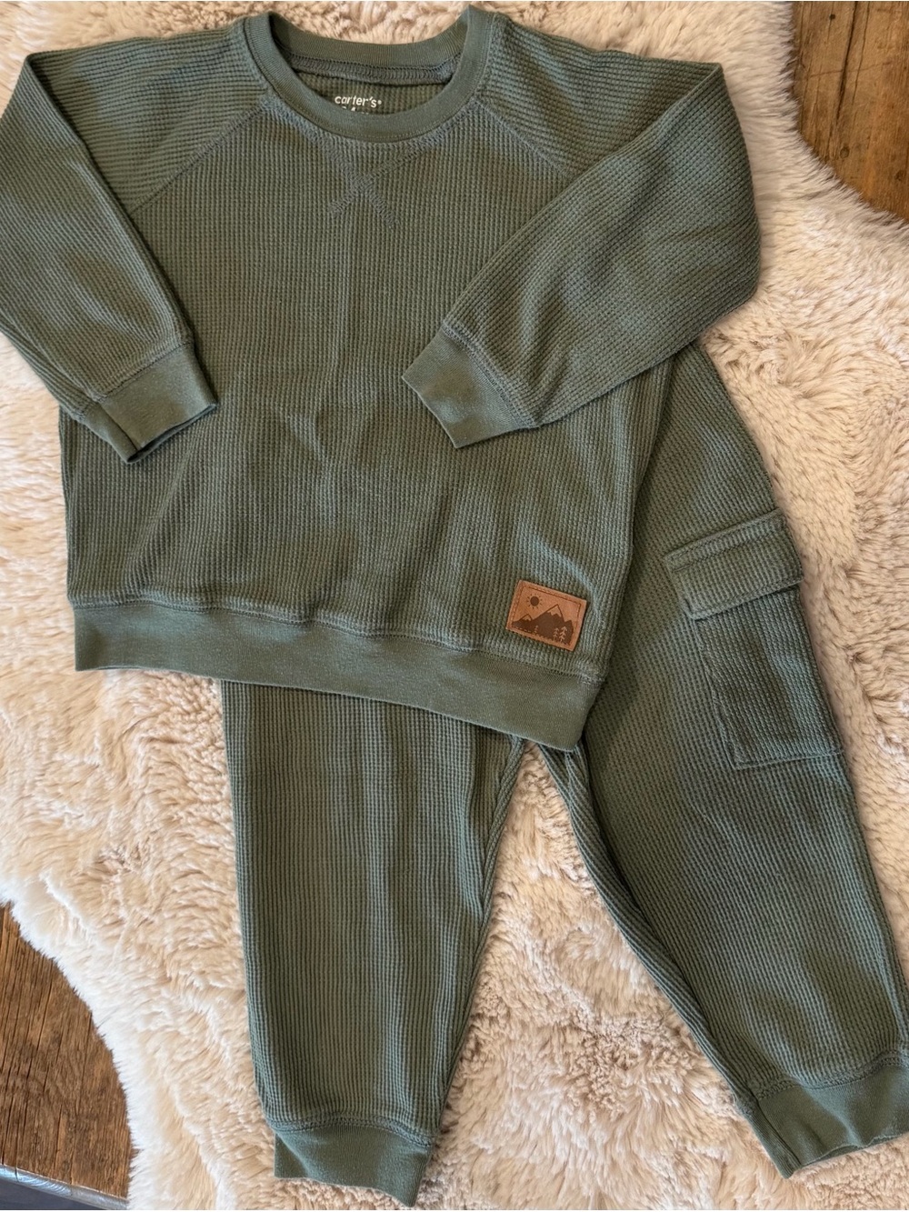 Carter's Olive Green Waffle Knit Jogger Set 24 months